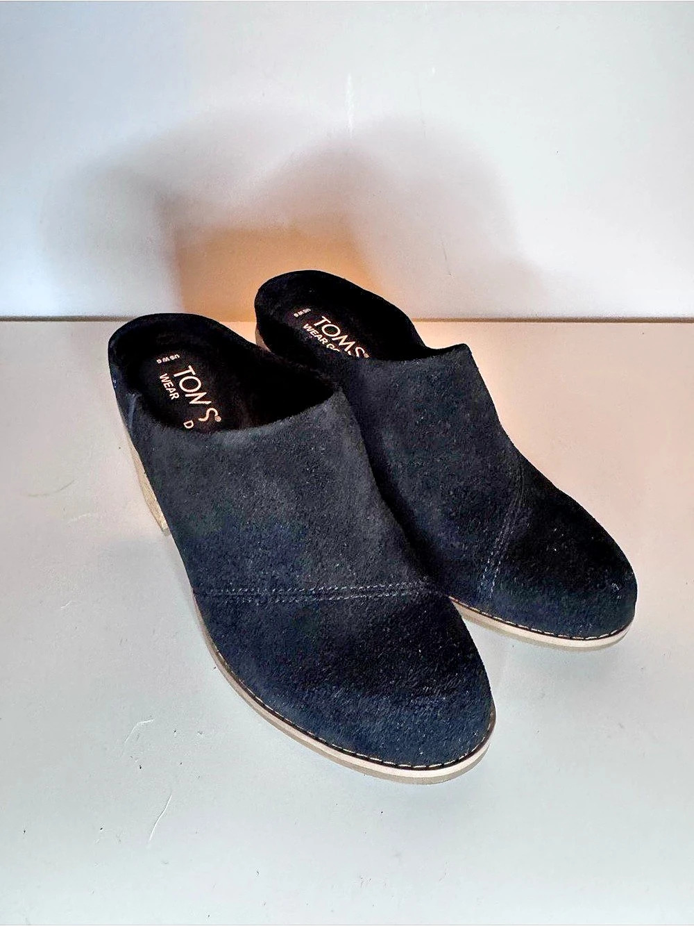 TOMS Leila Black Suede Block Heel Mules US 6 W